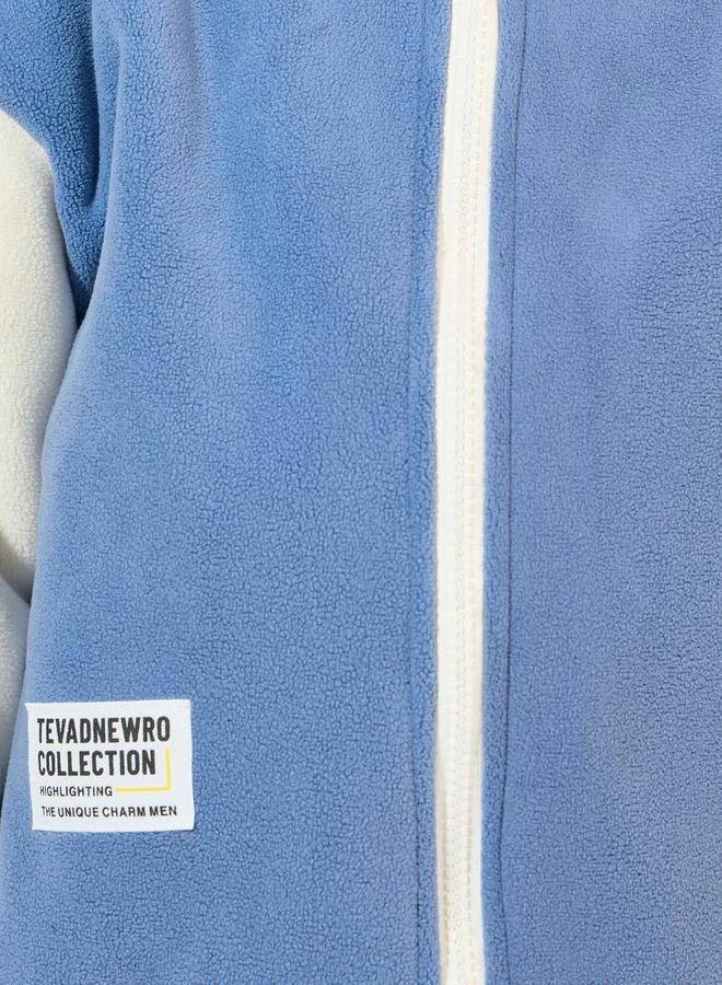 Styli Contrast Sleeve Fleece Jacket with Patch Detail