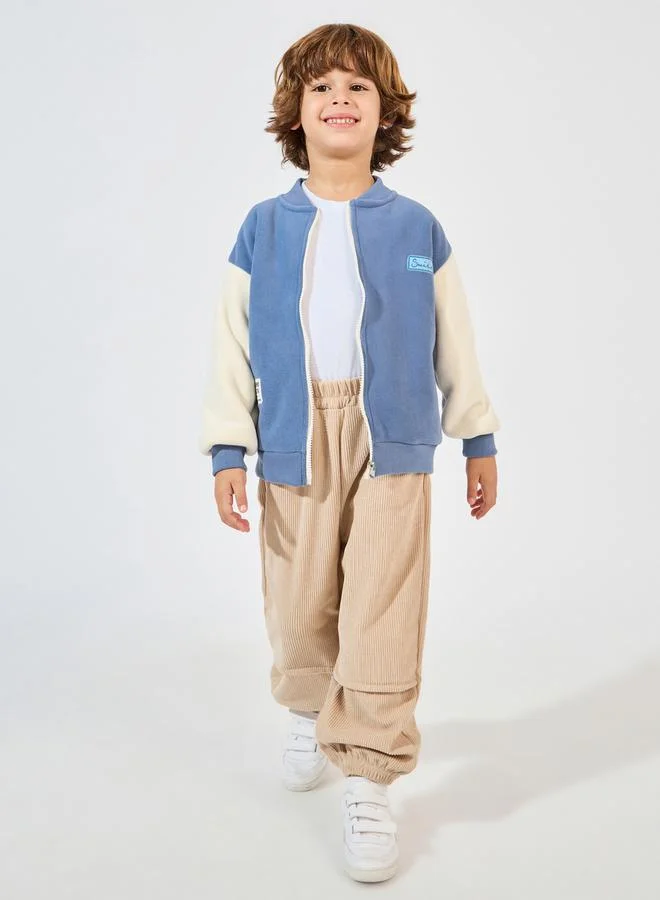 Styli Contrast Sleeve Fleece Jacket with Patch Detail
