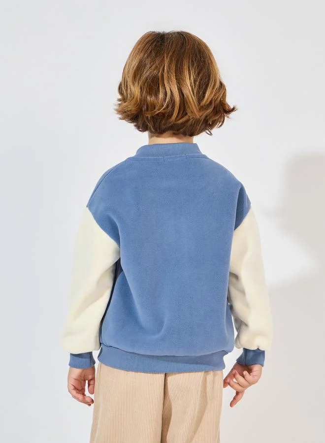 Styli Contrast Sleeve Fleece Jacket with Patch Detail