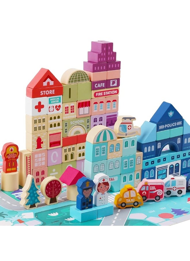 Lennystone Wooden Building Blocks for Toddlers, Kids City Construction Stacking Creative Toys, Preschool Learning Education Gift for Boys Girls Ages 2 3 4 5 (120 pcs)  - Image 1