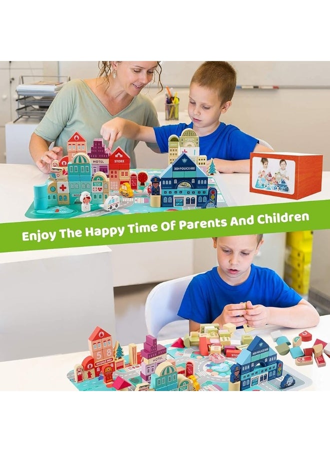 Lennystone Wooden Building Blocks for Toddlers, Kids City Construction Stacking Creative Toys, Preschool Learning Education Gift for Boys Girls Ages 2 3 4 5 (120 pcs)  - Image 5