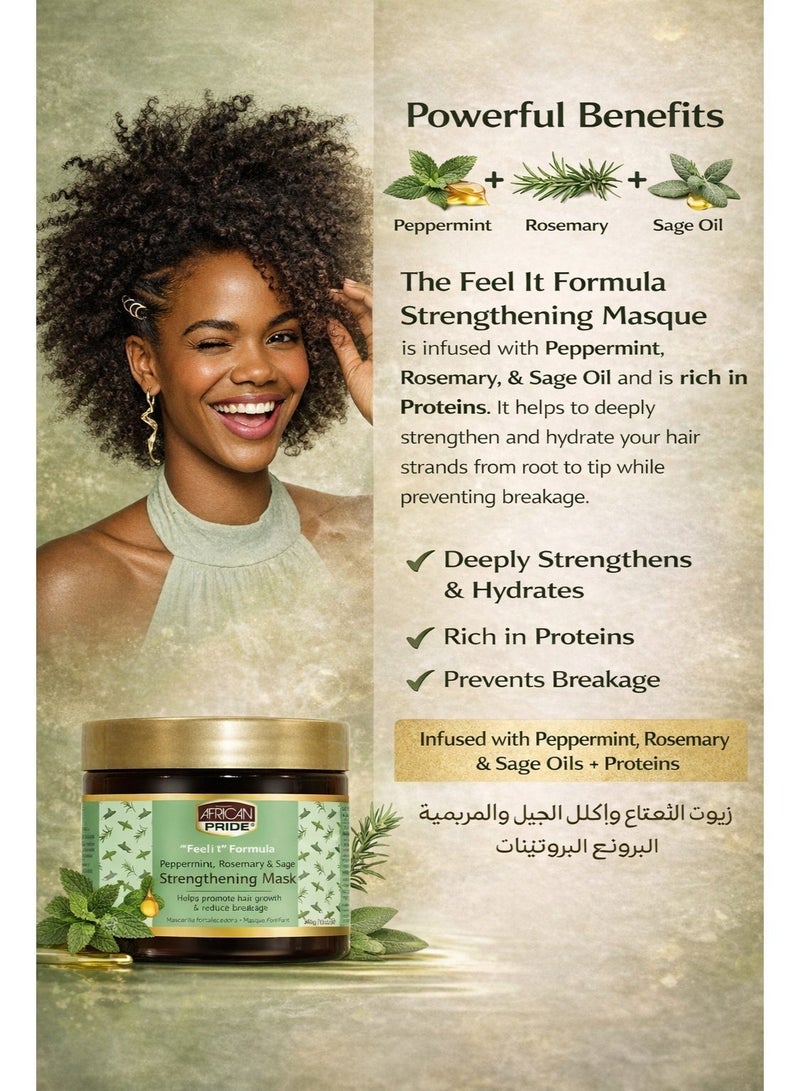 African Pride Feel It Formula Peppermint, Rosemary & Sage Strengthening Mask 340g – Promotes Hair Growth & Reduces Breakage - Image 3