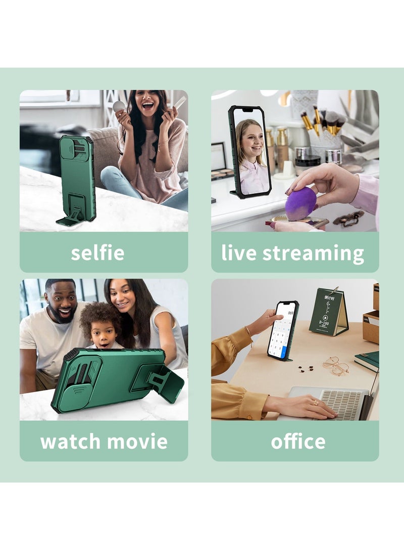 TEAM LUXURY Xiaomi 11T And Xiaomi 11T Pro Green Mobile Phone Case Cover, Innovative Telescopic Bracket, Sliding Protection Camera Window, Bumper Shockproof Phone Back Cover  - Image 2