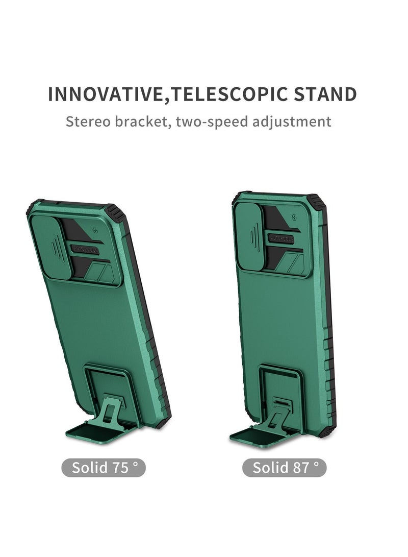 TEAM LUXURY Xiaomi 11T And Xiaomi 11T Pro Green Mobile Phone Case Cover, Innovative Telescopic Bracket, Sliding Protection Camera Window, Bumper Shockproof Phone Back Cover  - Image 4