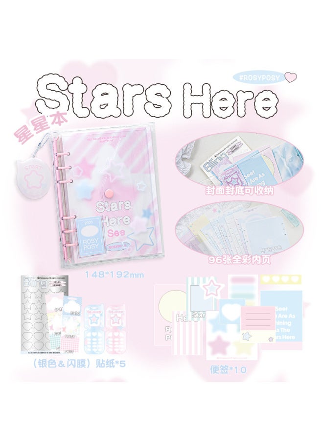 Planwith Rosyposy Soft Girl's Heart Star Book Snap Loose-leaf Book With Storage Goo Goo Hand Account Book Notebook - Image 1