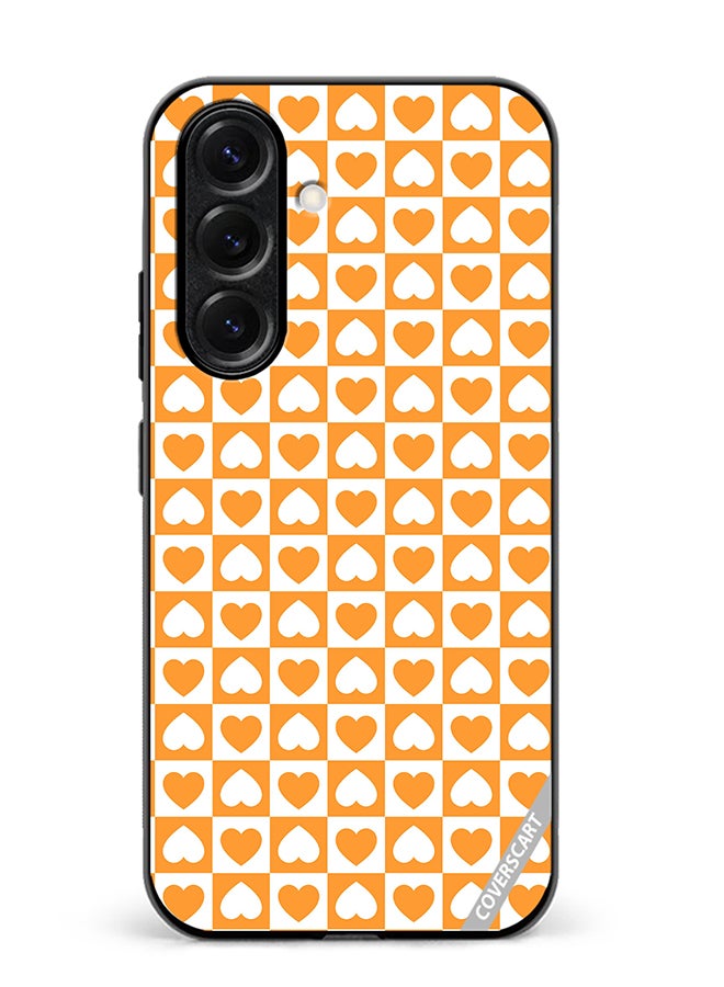 Protective Case Cover For Samsung Galaxy A56 Seamless Pattern With White And Orange Checkerboard And Hearts Design Multicolour