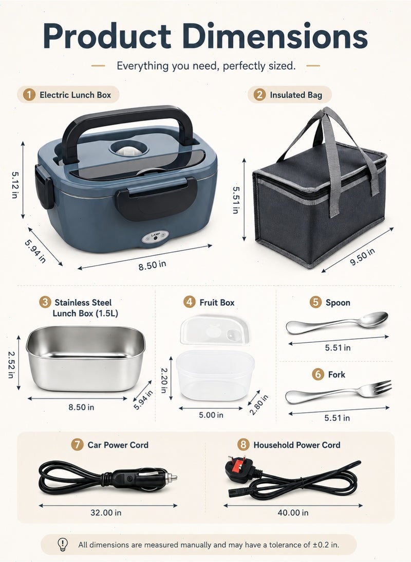 Electric Lunch Box Food Heater, Portable Warmer for Car Truck Work with 304 Stainless Steel Container, Lunch Box Suitable for Ideal Driver/Work/Gift (Velvet+Blue) - Image 2
