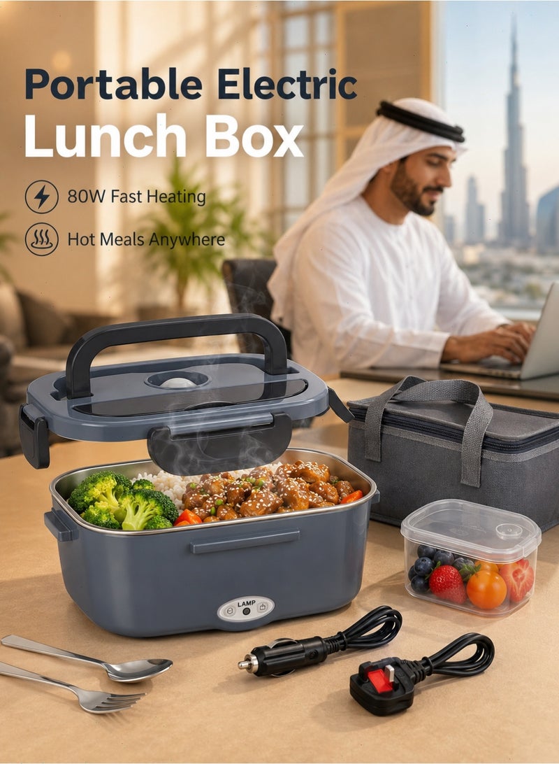 Electric Lunch Box Food Heater, Portable Warmer for Car Truck Work with 304 Stainless Steel Container, Lunch Box Suitable for Ideal Driver/Work/Gift (Velvet+Blue) - Image 1