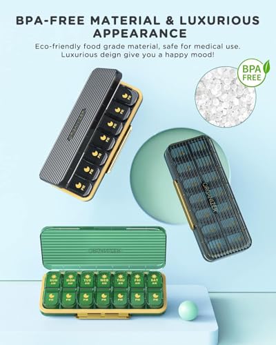Acedada Pill Organizer 2 Times A Day, 7 Day Am Pm Pill Box - Acedada Weekly Pill Organizer Twice A Day, Portable Removable Daily Medicine Container Dispenser Case for Vitamin Fish Oil Supplement, Black Grey - Image 2