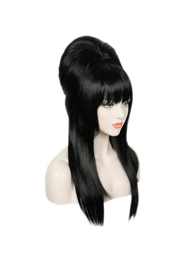 لينفيري باروكة شعر مستعار طويل مستقيم أسود من لينفيري، باروكة شعر مستعار كبيرة منتفخة على شكل خلية نحل للنساء، تناسب أزياء الخمسينيات والثمانينيات - Image 3