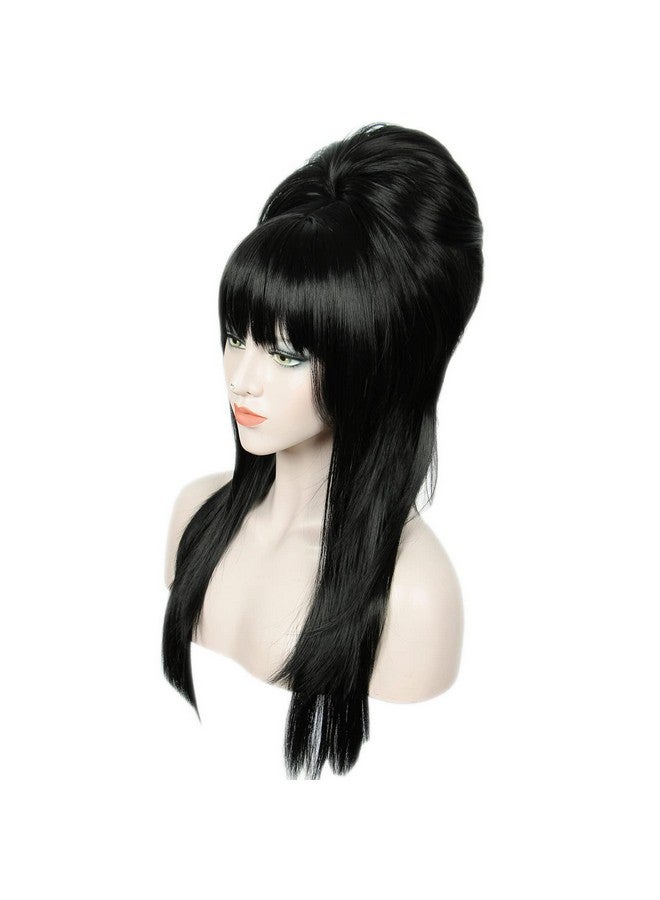 لينفيري باروكة شعر مستعار طويل مستقيم أسود من لينفيري، باروكة شعر مستعار كبيرة منتفخة على شكل خلية نحل للنساء، تناسب أزياء الخمسينيات والثمانينيات - Image 4