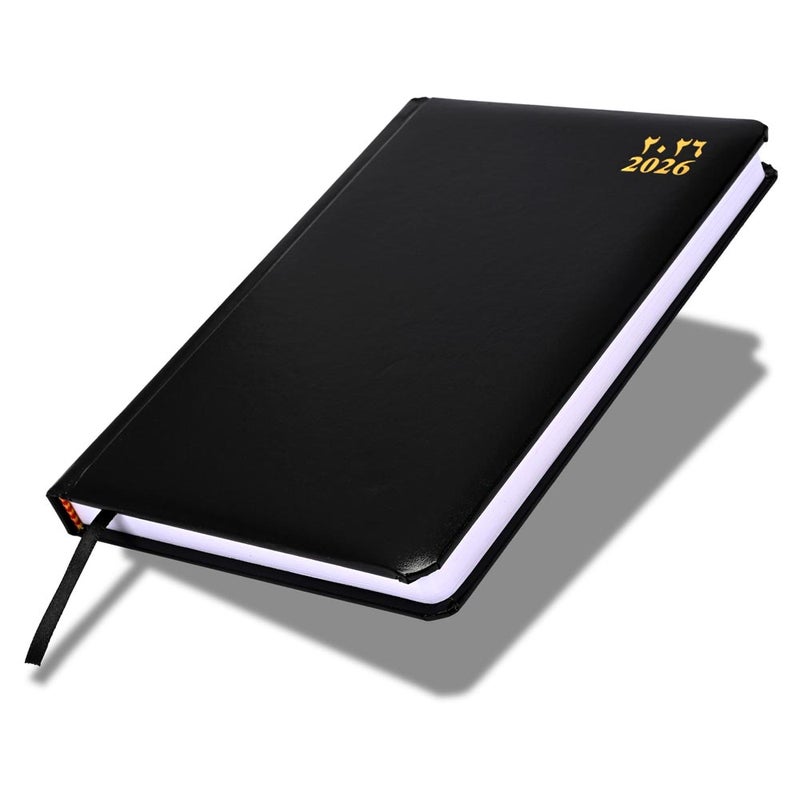 FIS 2026 A5 Diary, 148x210mm, 1 Side Padded Vinyl Cover with Round Corners, 1 Day a Page Format, Arabic/English, 60gsm White Paper, Black Cover-FSDI23AE26BK - Image 1