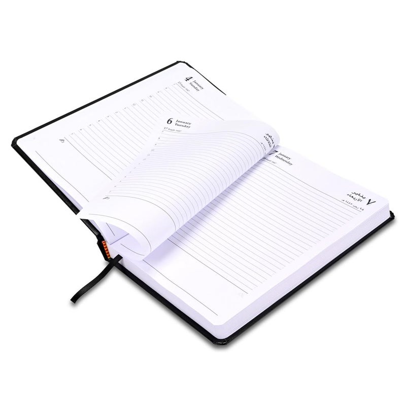 FIS 2026 A5 Diary, 148x210mm, 1 Side Padded Vinyl Cover with Round Corners, 1 Day a Page Format, Arabic/English, 60gsm White Paper, Black Cover-FSDI23AE26BK - Image 4