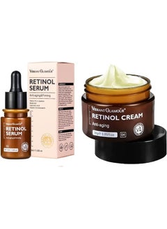 Vibrant Glamour Anti Aging Retinol Cream & Retinol Eye Serum Reduce Wrinkles & Rejuvenate Skin, Anti Aging Firming Moisturizers, Remove Age Spots, Dark Circles & Puffiness (1 Set)