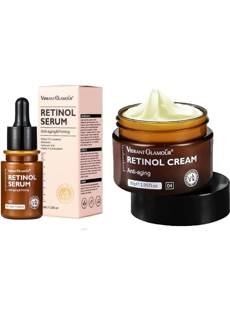 Generic - Vibrant Glamour Anti Aging Retinol Cream & Retinol Eye Serum Reduce Wrinkles & Rejuvenate Skin, Anti Aging Firming Moisturizers, Remove Age Spots, Dark Circles & Puffiness (1 Set) - Image 1