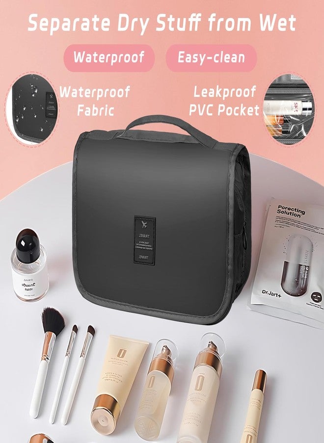 YEMEDA Toiletry Bag Travel Bag with Hanging Hook, Waterproof Capacity Hanging Multifunctional Makeup Bag for Toiletries, Portable Cosmetic Bag Travel Organizer for Women and Men(Black Pure) - Image 5