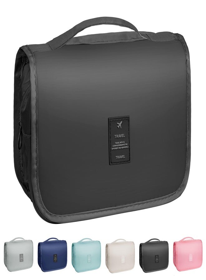 YEMEDA Toiletry Bag Travel Bag with Hanging Hook, Waterproof Capacity Hanging Multifunctional Makeup Bag for Toiletries, Portable Cosmetic Bag Travel Organizer for Women and Men(Black Pure) - Image 1