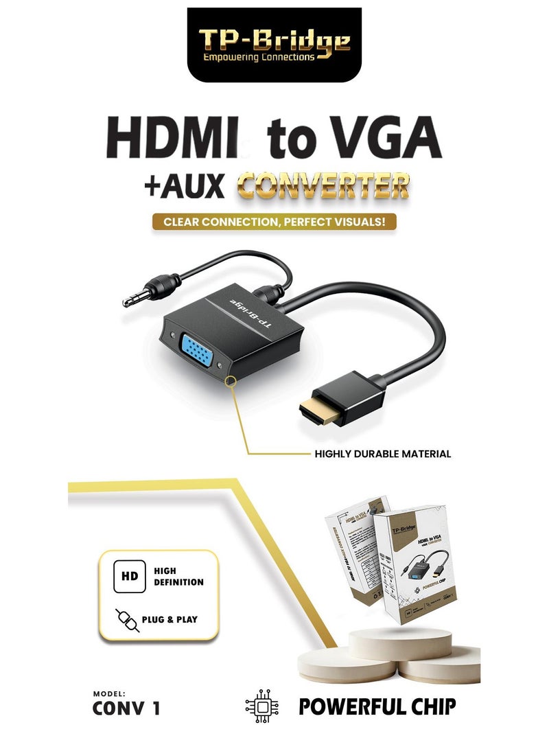 TP-Bridge HDMI to VGA + AUX Converter – Model: CONV 1  - Image 1