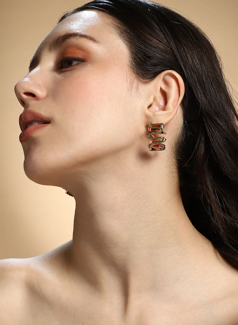 SOHI SOHI Women The Enamel-Coil Hoop Earrings | Shamrock Green & Rose  Colour | One-Size | Metallic Alloy Material | Push Back Closure | Earrings For Casual & Evening Wear