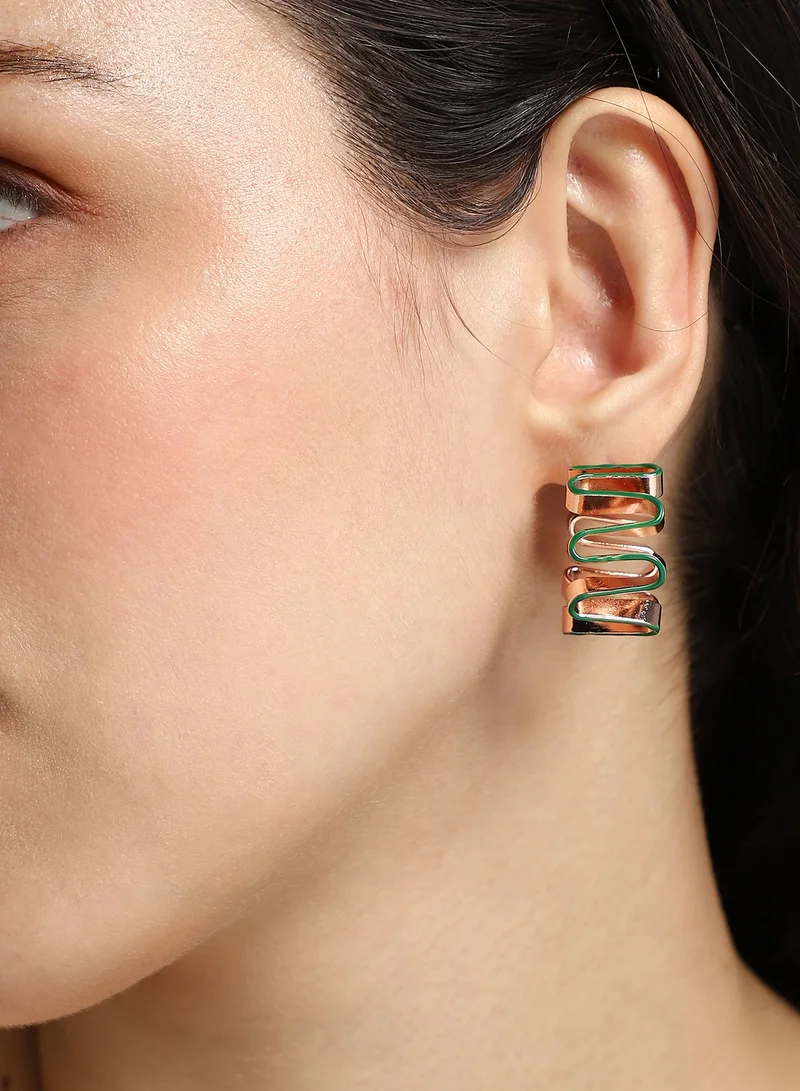 SOHI SOHI Women The Enamel-Coil Hoop Earrings | Shamrock Green & Rose  Colour | One-Size | Metallic Alloy Material | Push Back Closure | Earrings For Casual & Evening Wear
