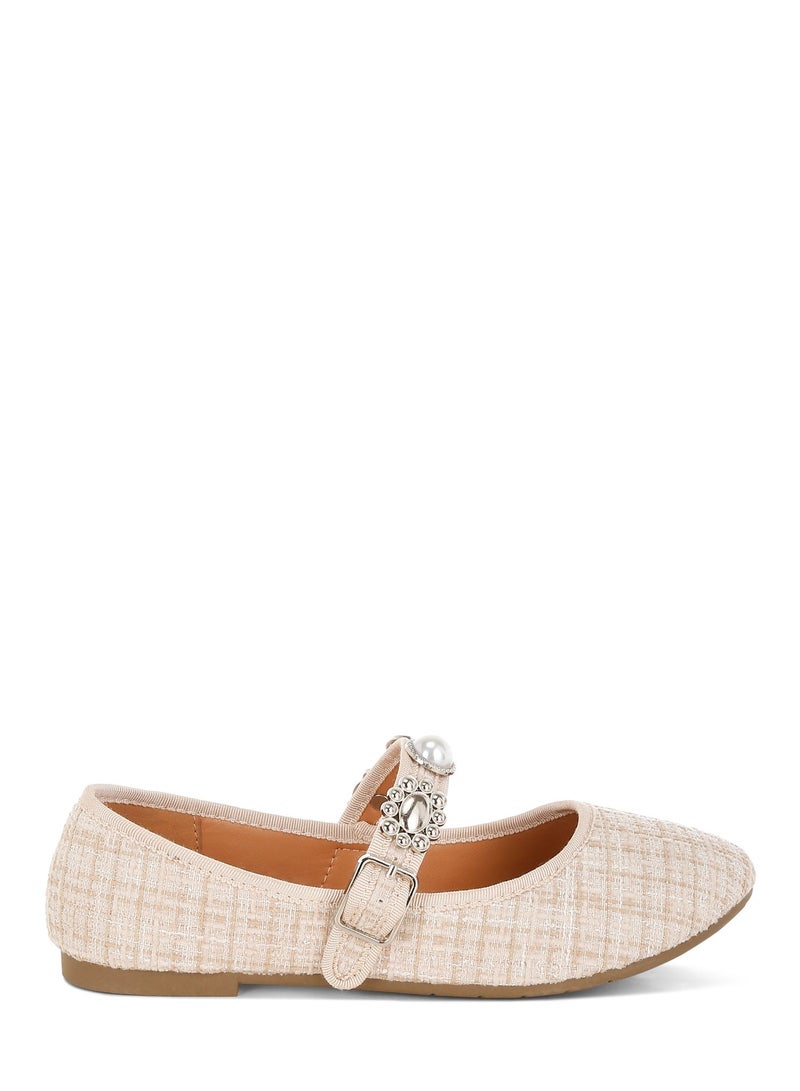 London Rag Women's Charms Embellished Tweed Mary Janes In Beige - Image 1