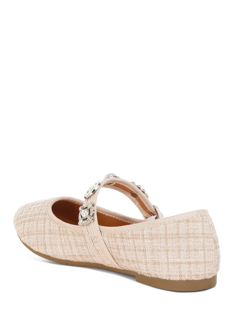 London Rag Women's Charms Embellished Tweed Mary Janes In Beige - Image 3