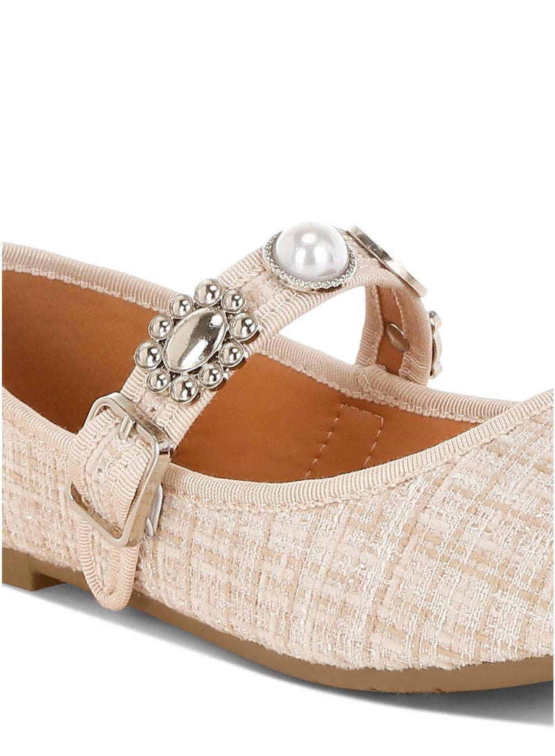 London Rag Women's Charms Embellished Tweed Mary Janes In Beige - Image 4