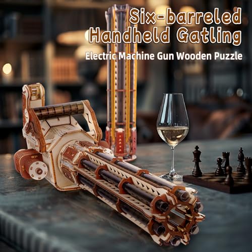 OWNONE 1 3D Wooden Puzzle Gun for Adults Rubber Band 3D Gun Puzzles Electric Gatling Model Building Kit Wood 3D Puzzle Hobby Kits for Men Wooden Building Set for Adults Teens 272 PCS - Image 5