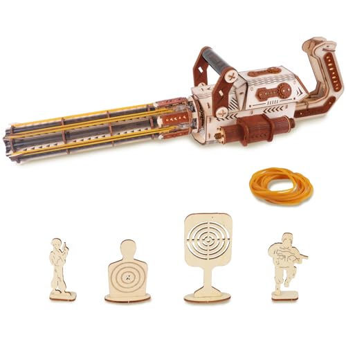 OWNONE 1 3D Wooden Puzzle Gun for Adults Rubber Band 3D Gun Puzzles Electric Gatling Model Building Kit Wood 3D Puzzle Hobby Kits for Men Wooden Building Set for Adults Teens 272 PCS - Image 1