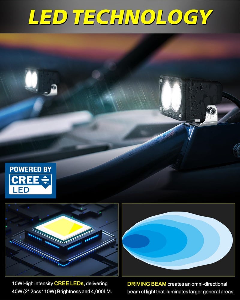 AKD Part LED Pods, AKD Part 2Pcs 3" 40W CREE LED Low Beam Fog Lights Small Off Road Driving Combo Light Pods Ditch Head Lights for Trucks Dirt Bike Motorcycle UTV ATV SUV - Image 3