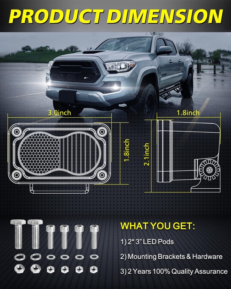 AKD Part LED Pods, AKD Part 2Pcs 3" 40W CREE LED Low Beam Fog Lights Small Off Road Driving Combo Light Pods Ditch Head Lights for Trucks Dirt Bike Motorcycle UTV ATV SUV - Image 2