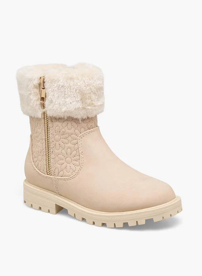 ليتل ميسي Girls Faux Fur Trimmed Ankle Boots