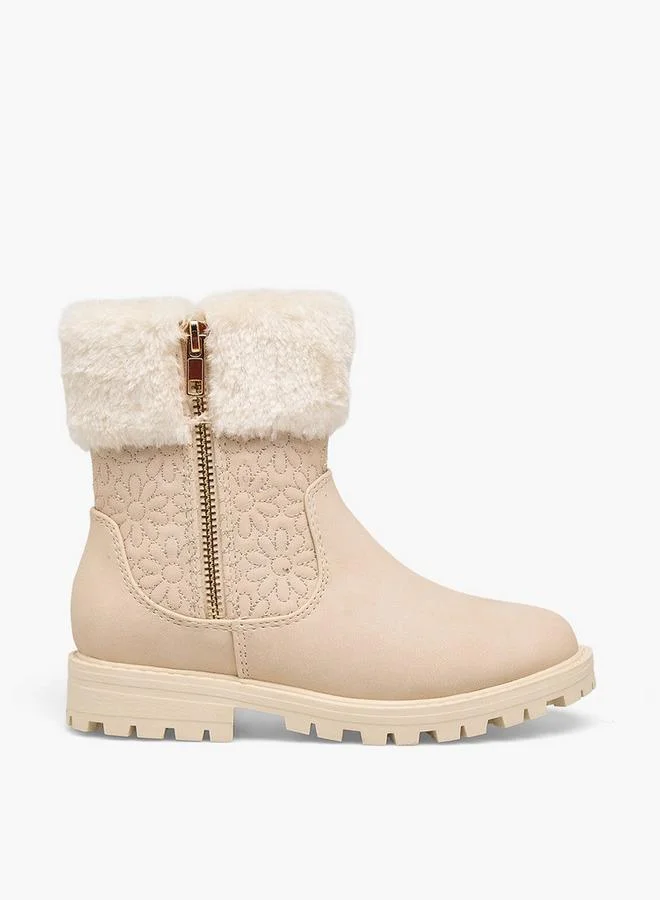 ليتل ميسي Girls Faux Fur Trimmed Ankle Boots
