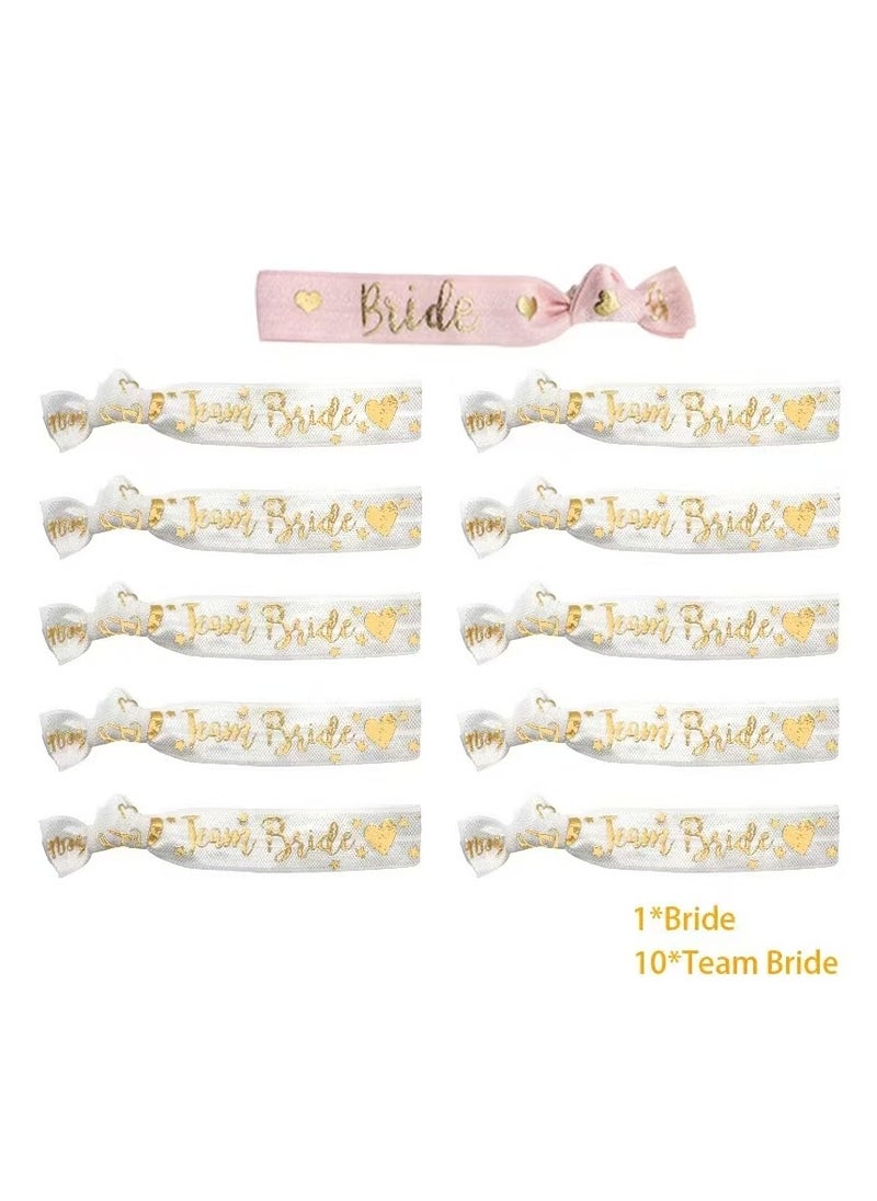 Generic - 11pcs Bride Tribe Hair Ties Bridesmaids Wrist Bands for Bachelorette Wedding Bridal Shower Bride to Be Party Favors(10 White + 1 Rose Gold) - Image 1