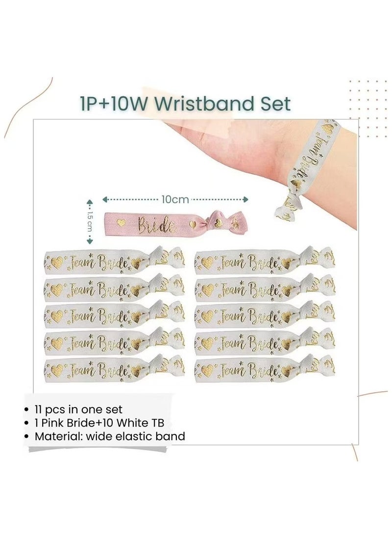 Generic - 11pcs Bride Tribe Hair Ties Bridesmaids Wrist Bands for Bachelorette Wedding Bridal Shower Bride to Be Party Favors(10 White + 1 Rose Gold) - Image 1