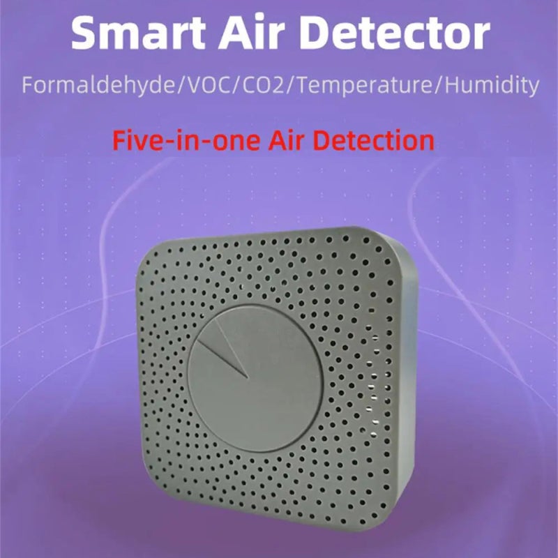5-In-1 Air Quality Monitor Grey Voice Control App-Enabled Air Quality Detector - Intelligent Linkage Air Quality Sensor for Indoor Home Use - Image 5
