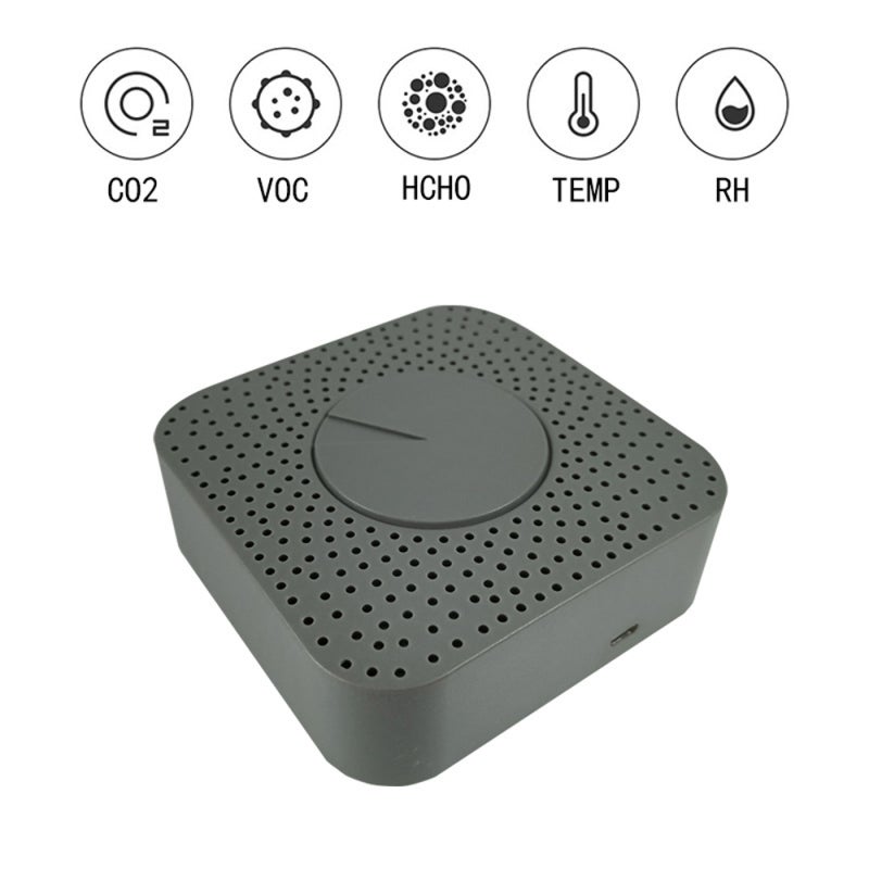 5-In-1 Air Quality Monitor Grey Voice Control App-Enabled Air Quality Detector - Intelligent Linkage Air Quality Sensor for Indoor Home Use - Image 3