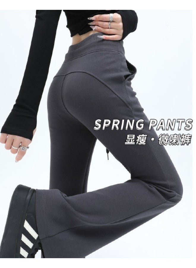 Hstyle High Waist Flared Pants Women 2025 Spring Trendy Patchwork Waistband Casual Slimming Versatile Flare Pants For Work - Image 1