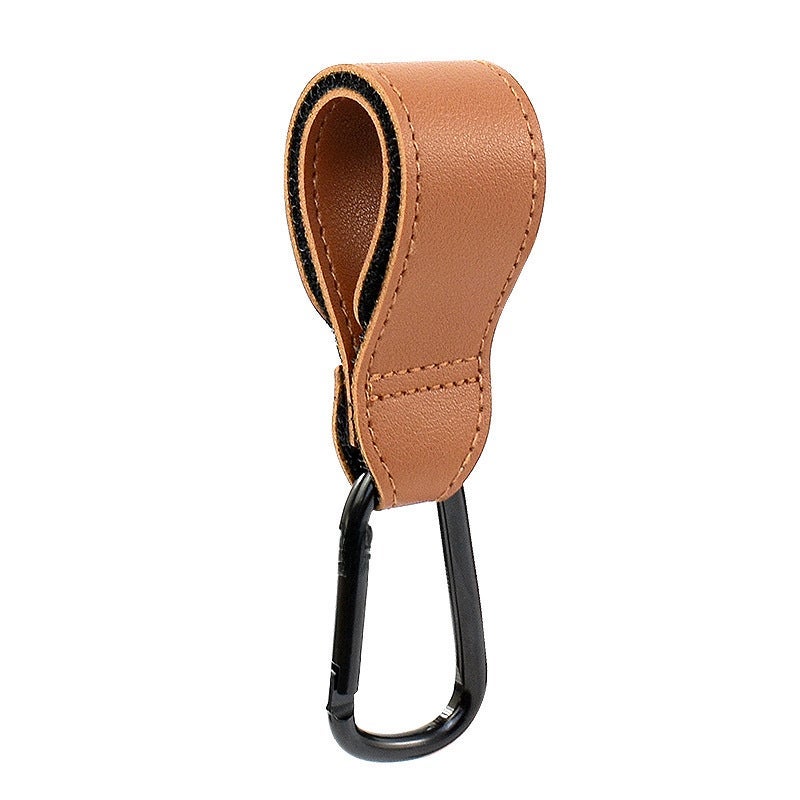 Multifunctional Leather Aluminum Carabiner Hook for Strollers Brown