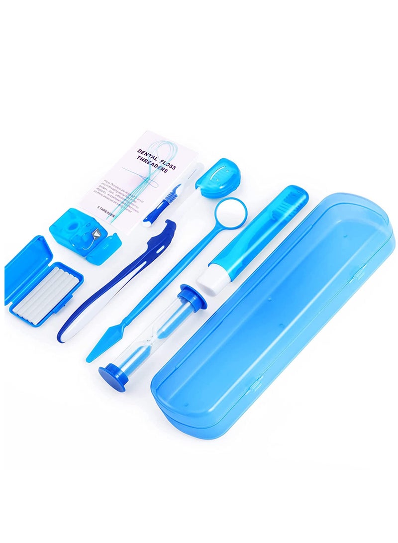 KASTWAVE Orthodontic Care Kit, 8 Pack Portable Orthodontic Cleaning Braces Kit Oral Mirror Interdental Brush Dental Floss Dental Wax Oral Care Travel Set(Blue) - Image 1