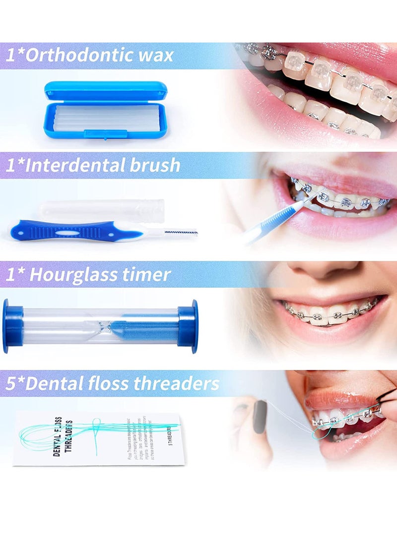 KASTWAVE Orthodontic Care Kit, 8 Pack Portable Orthodontic Cleaning Braces Kit Oral Mirror Interdental Brush Dental Floss Dental Wax Oral Care Travel Set(Blue) - Image 4
