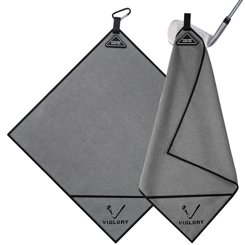 VIGLORY Magnetic Golf Towel for Bag 18" x 18" with Clip Exclusive Cleaning Pocket Microfiber Waffle Ultra Absorbent Club Ball Cleaner, Essential Golf Accessories and Gifts for Men Women(Gray 1 Pack) - Image 1