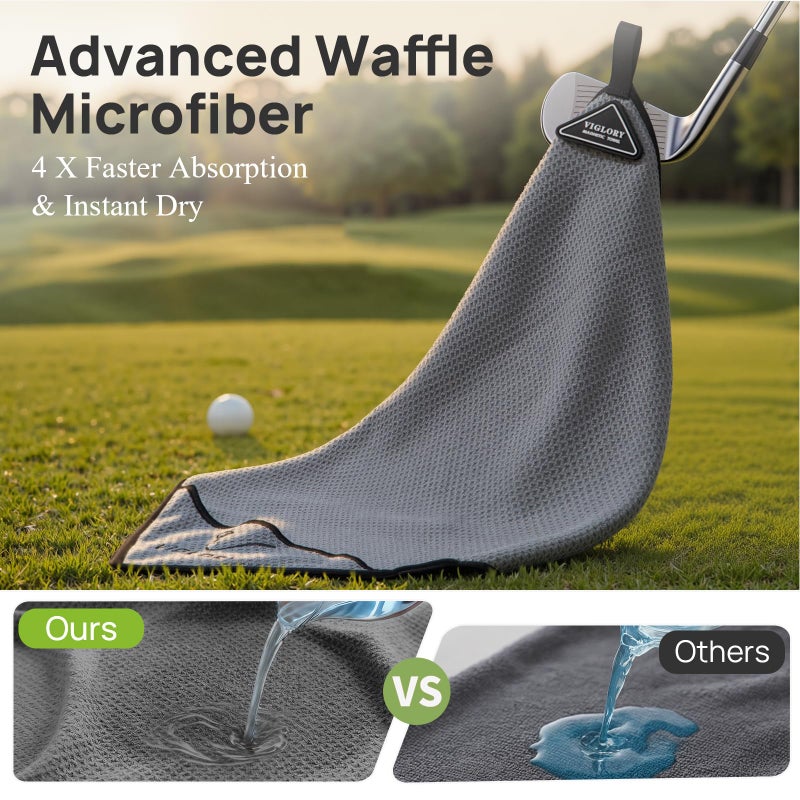 VIGLORY Magnetic Golf Towel for Bag 18" x 18" with Clip Exclusive Cleaning Pocket Microfiber Waffle Ultra Absorbent Club Ball Cleaner, Essential Golf Accessories and Gifts for Men Women(Gray 1 Pack) - Image 5