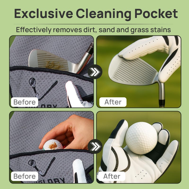 VIGLORY Magnetic Golf Towel for Bag 18" x 18" with Clip Exclusive Cleaning Pocket Microfiber Waffle Ultra Absorbent Club Ball Cleaner, Essential Golf Accessories and Gifts for Men Women(Gray 1 Pack) - Image 4