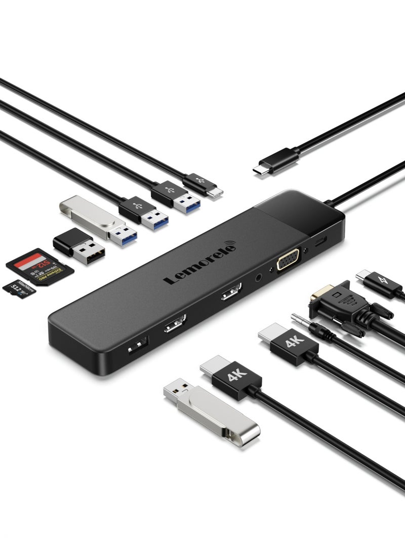 Lemorele TC200 13-in-1 USB-C Hub with Dual HDMI, VGA & PD 100W, USB Dock Station Designed for Laptops and Tablets - Image 1