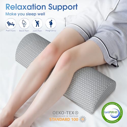 TranquilRelax وسادة الركبة TranquilRelax للنوم على الظهر، وسادة بولستر نصف دائرية من رغوة الذاكرة للساقين، دعم تحت الركبة، راحة الكاحل والقدم، وسادة طبية للنائمين على الجانب (رمادي، 20.4" x 8" x 4.9") - Image 3