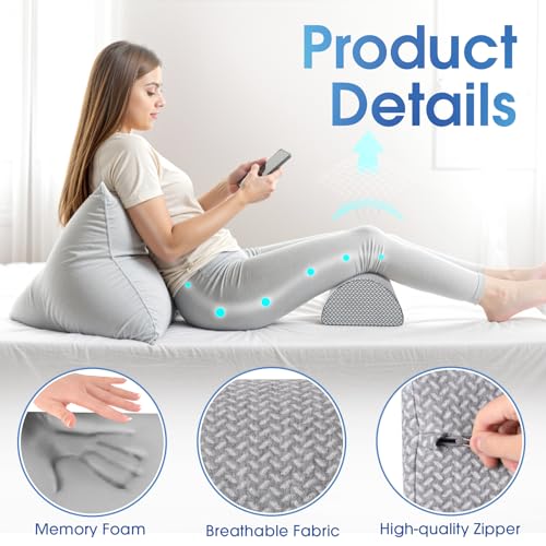 TranquilRelax وسادة الركبة TranquilRelax للنوم على الظهر، وسادة بولستر نصف دائرية من رغوة الذاكرة للساقين، دعم تحت الركبة، راحة الكاحل والقدم، وسادة طبية للنائمين على الجانب (رمادي، 20.4" x 8" x 4.9") - Image 5