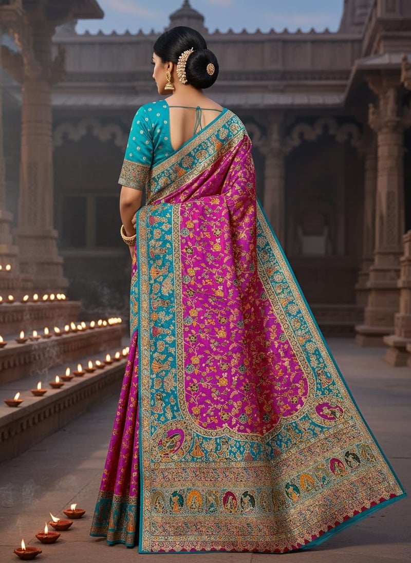 Glory Sarees Women's Kashmiri Pashmina Pure Silk Meenakari Woven Saree With Blouse Piece (Pashmina_Silk105_Wine) - Image 5