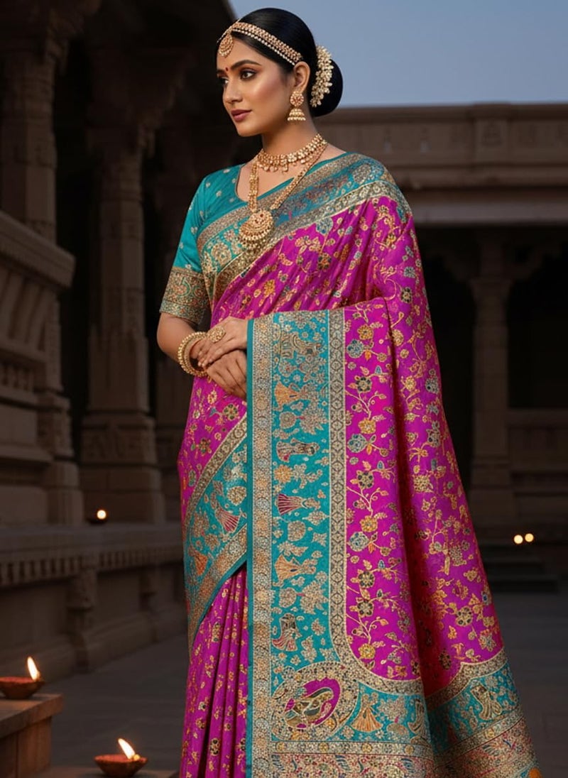 Glory Sarees Women's Kashmiri Pashmina Pure Silk Meenakari Woven Saree With Blouse Piece (Pashmina_Silk105_Wine) - Image 4