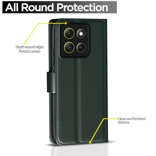 Pikkme Flip Cover for Motorola Moto G86 Power 5G Leather Finish | Inside TPU with Card Pockets | Wallet Stand and Shock Proof | Complete Protection Flip Case(Green) - Image 4